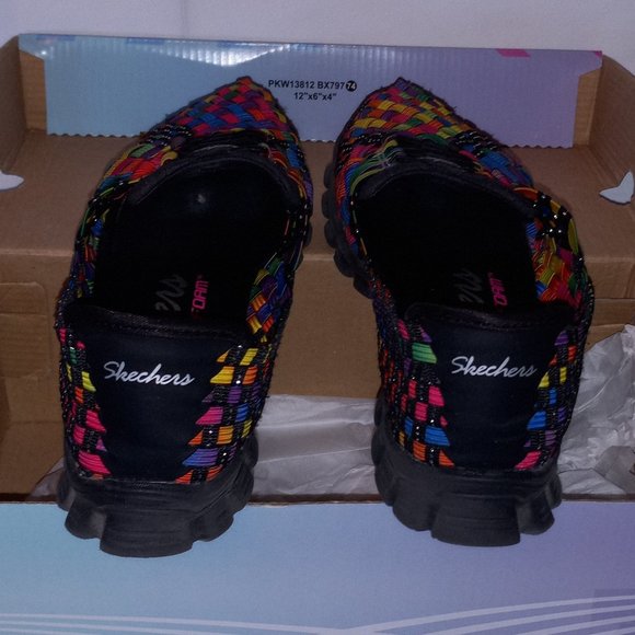 Sketchers EZ Flex Strech Weave Memory Foam Slip On Rainbow Shoes - Picture 3 of 7